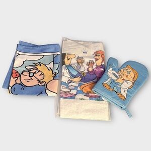 Vintage Tetley Tea Folk Lot Towels and Oven Mitt Unused